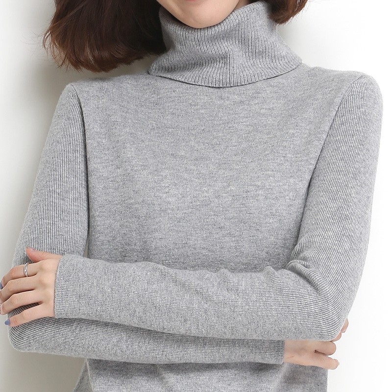 墨枝 女式高领针织套头衫纯色百搭羊毛衫(四色可选，M90079010)·浅灰
