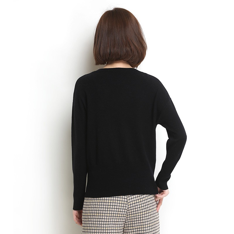 墨枝 女式圆领套头百搭纯色打底羊毛衫(三色可选，M90079073)·黑色