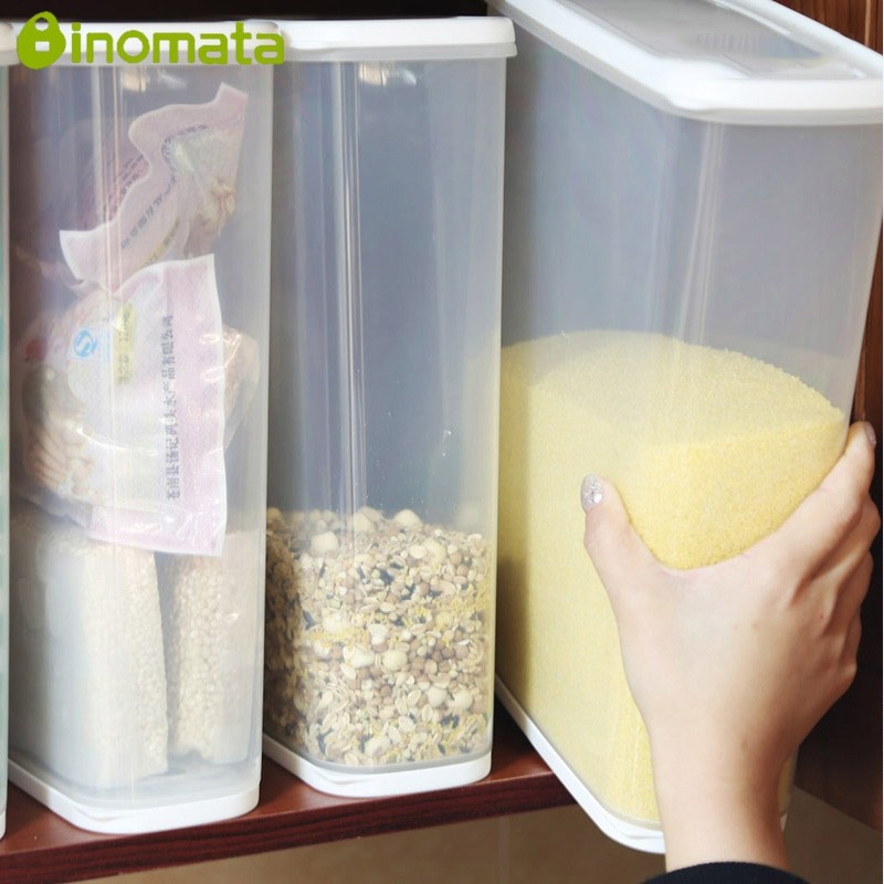 inomata 日本进口塑料密封干燥桶 干果杂粮收纳储物盒6升 D004·棕色