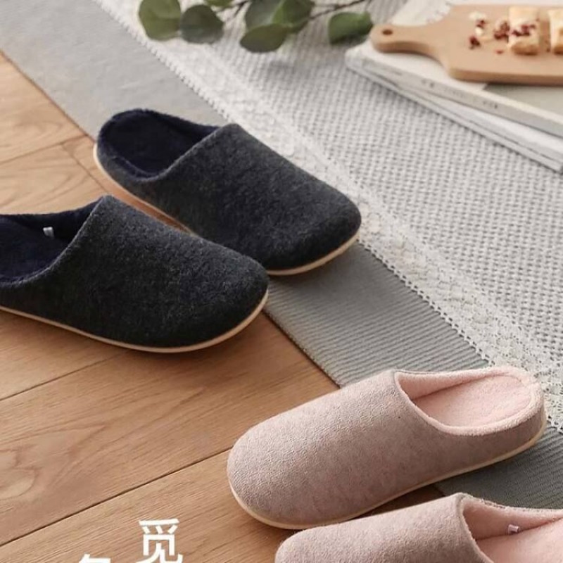 朴西 日式冬季加绒舒适家居男女拖鞋·浅粉