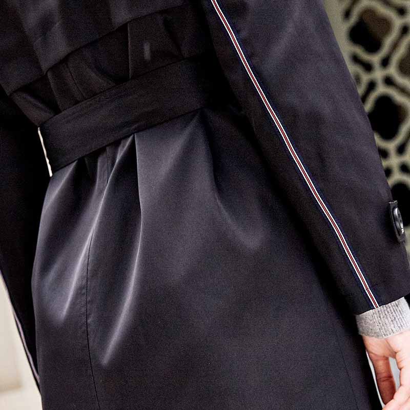 步西尼修身腰带时髦霸气适合街拍翻领长款女式风衣FE2904103·黑色