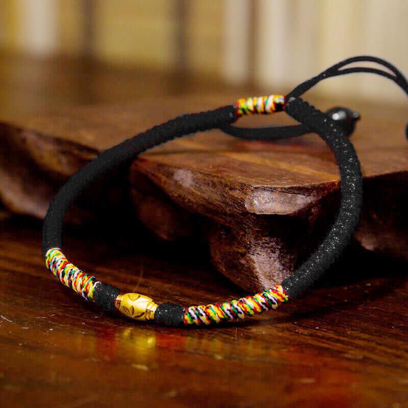 思无邪999足金转运珠彩绳纯手工编织黄金手链黑色