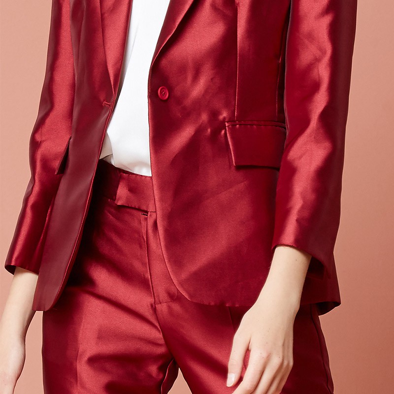 欧力丝OLISI女装大气时尚优雅光泽感面料外套·酒红色