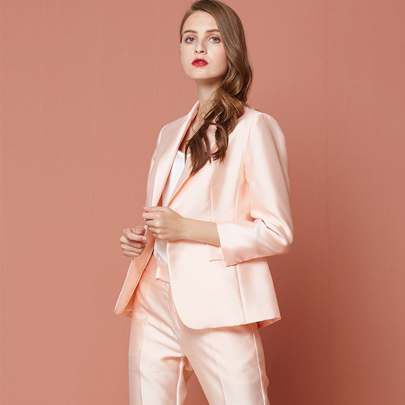 欧力丝OLISI女装大气时尚优雅光泽感面料外套·粉色