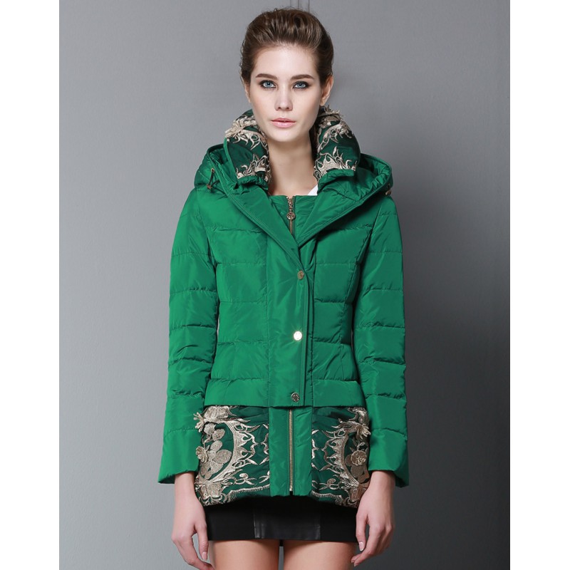 皮尔卡丹时尚修身中长款羽绒服-C1233·绿色