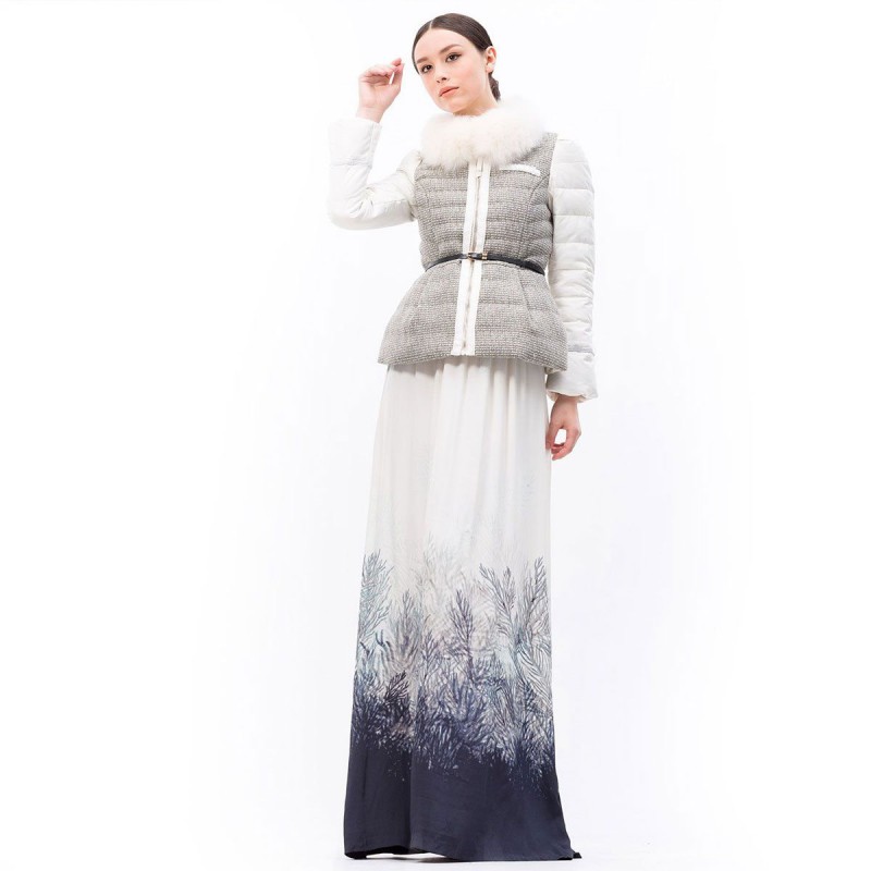 皮尔卡丹女士韩版毛领羽绒服（赠貉子毛领+腰带）C1227·白色