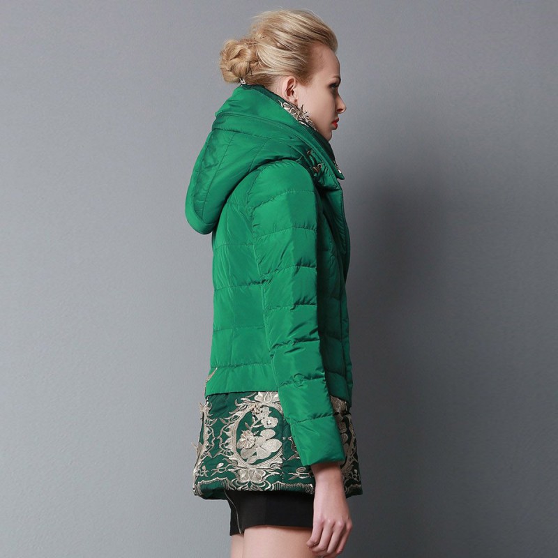 皮尔卡丹时尚修身中长款羽绒服-C1233·绿色
