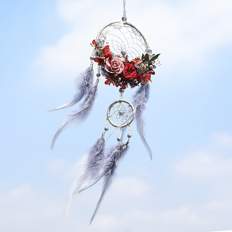 蔷薇花开 永生花捕梦网挂件