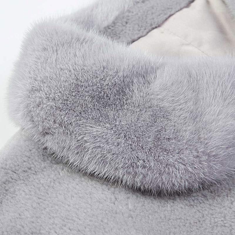 皮尔卡丹水貂毛简约羊毛大衣-8089-灰色·灰色