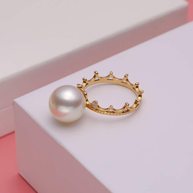 【孤品】安妮花冠18K金珍珠戒指