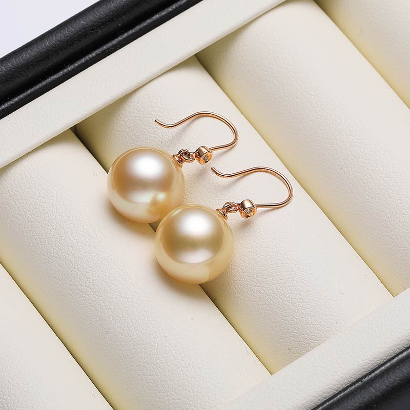 【福利款】安妮18K金钻石金珍珠耳环（香槟金色）