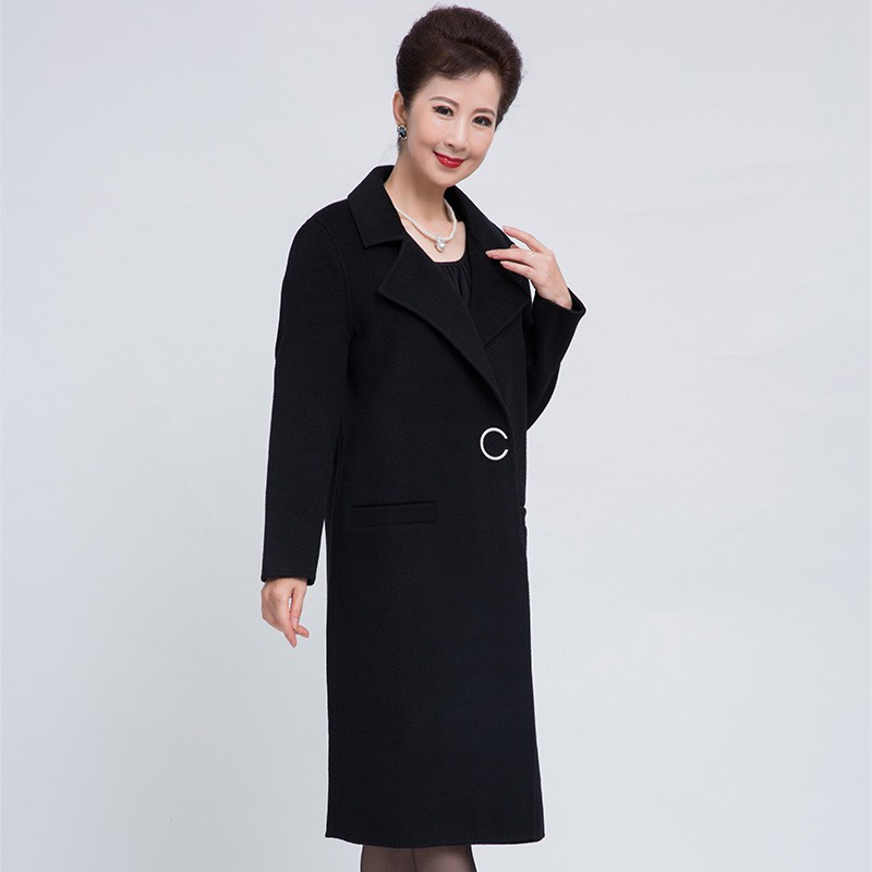 尚街 设计感搭扣翻领纯羊毛大衣女(两色可选,SJ18258002)·黑色