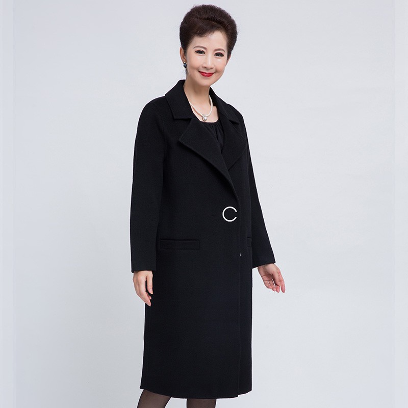 尚街 设计感搭扣翻领纯羊毛大衣女(两色可选,SJ18258002)·黑色