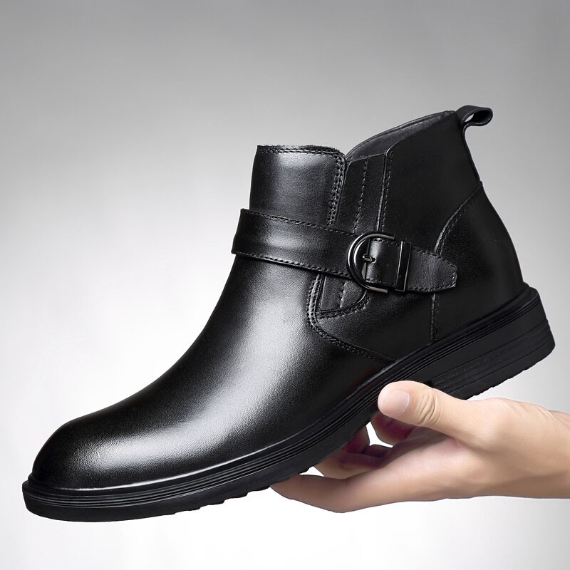 意大利宾渡 2018冬季男士加绒皮靴9911·黑色  黑色