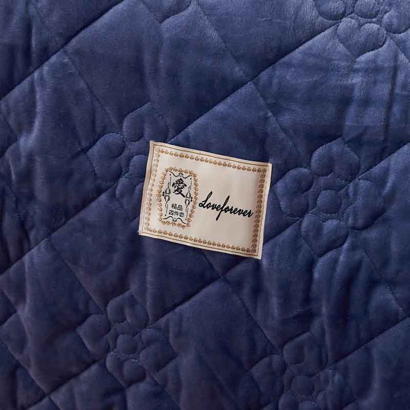 一梦 水晶绒欧式床盖 250*250cm 送一对枕套·心心相印-蓝灰