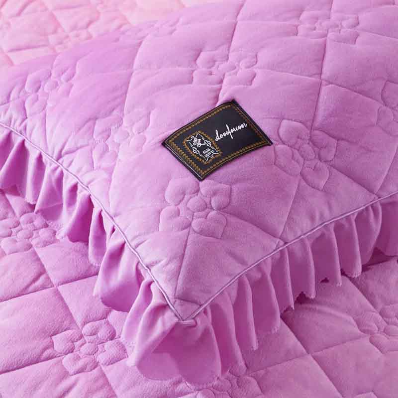 一梦 水晶绒欧式床盖 250*250cm 送一对枕套·心心相印-浅紫