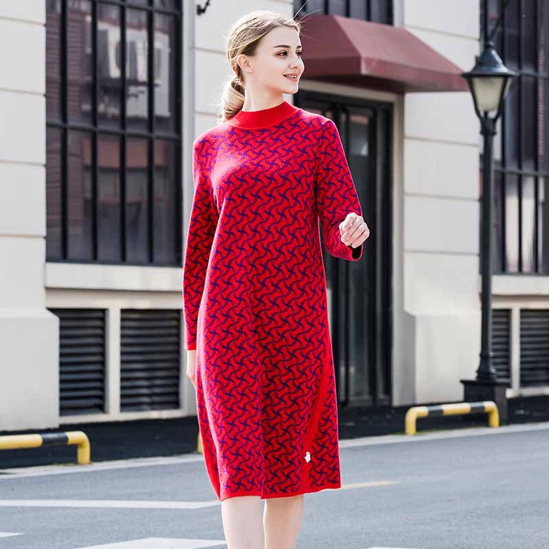 王冠迪娜女装时尚针织羊毛衫裙8833·红色