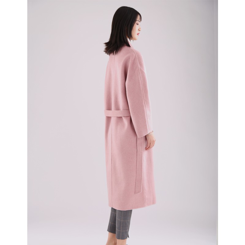 丁摩 双面羊绒大衣宽松高端手工羊毛外套107·粉色