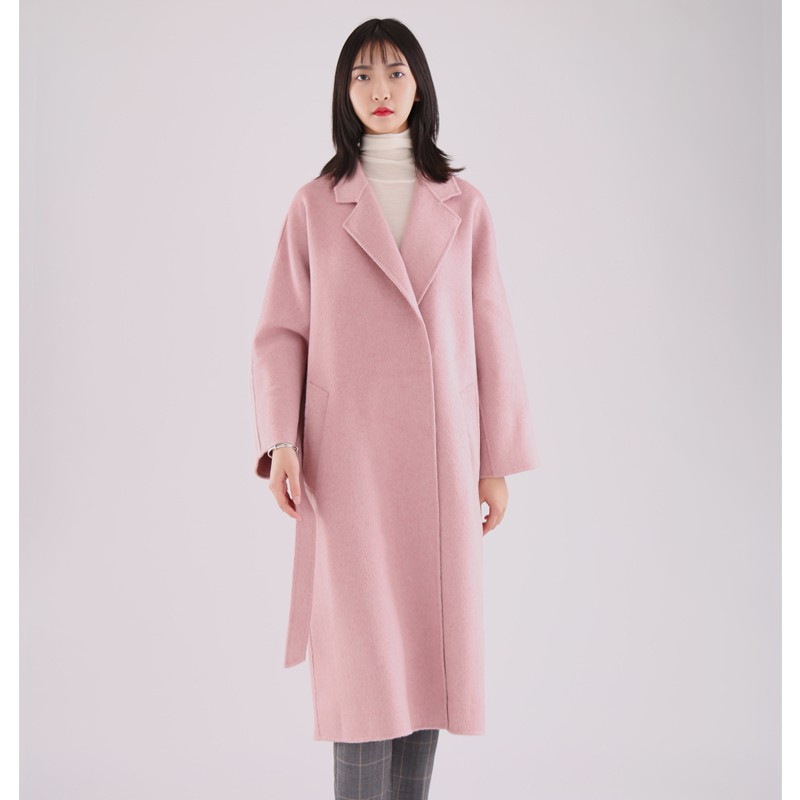 丁摩 双面羊绒大衣宽松高端手工羊毛外套107·粉色