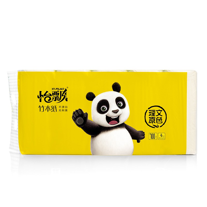 怡飘熊猫系列竹浆本色无芯卷纸48卷