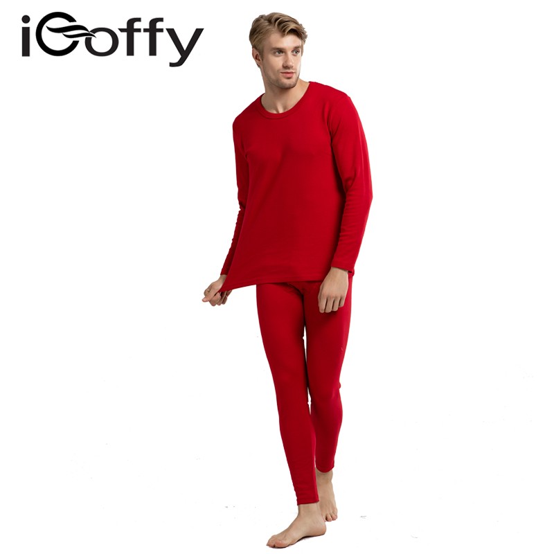 欧菲(icoffy) 男士加厚磨毛舒绒莱卡内衣套装(OF201053)·大红色