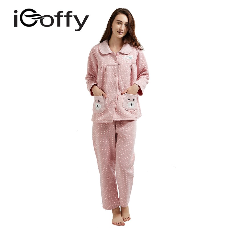 欧菲(icoffy) 女士加厚夹棉家居服套装(OF6364)·粉色