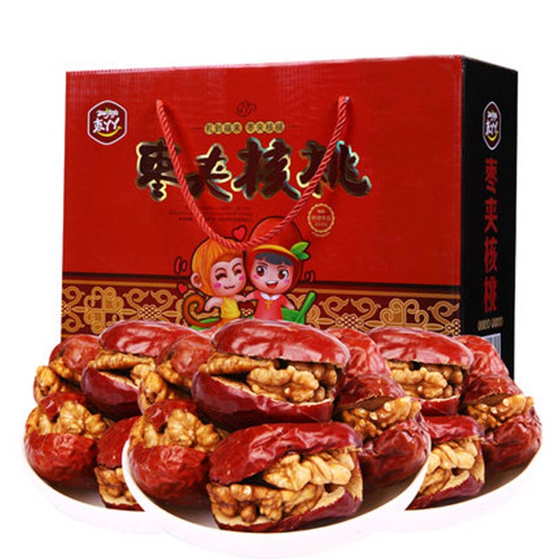 礼到福来一级枣夹核桃1000g礼盒