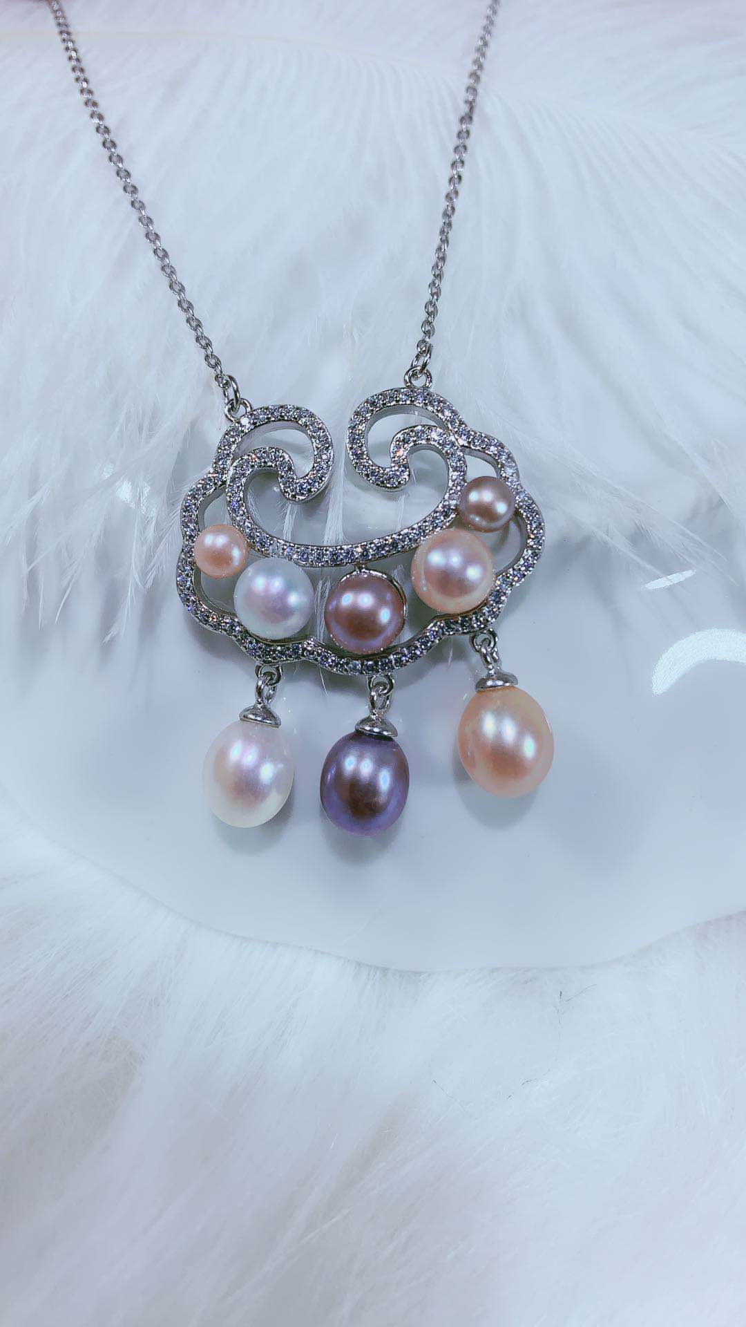 水年华幸福锁天然混彩珍珠项链s925银