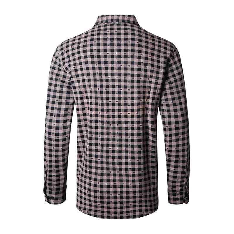莱恩雷迪莫代尔棉翻领气质格纹商务休闲长袖男式衬衫720323314·咖格