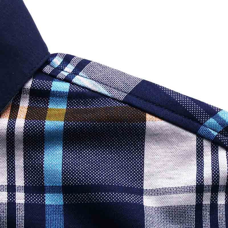 莱恩雷迪2019新款时尚拼色格子刺绣舒适棉微弹男式长袖衬衫203252238·蓝灰格