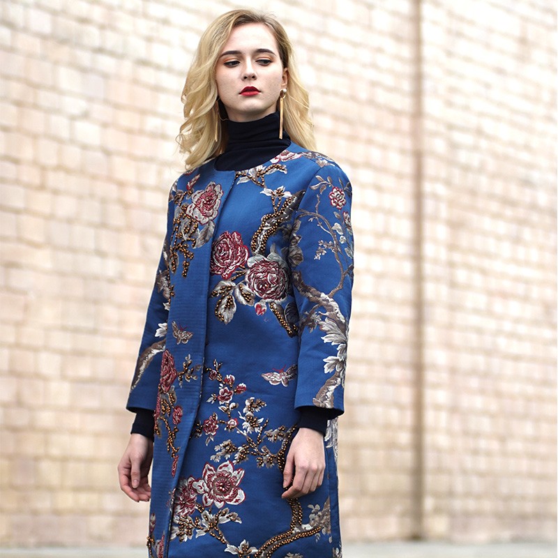 Prolivon时尚设计师款华贵珠蕊大衣·蓝色