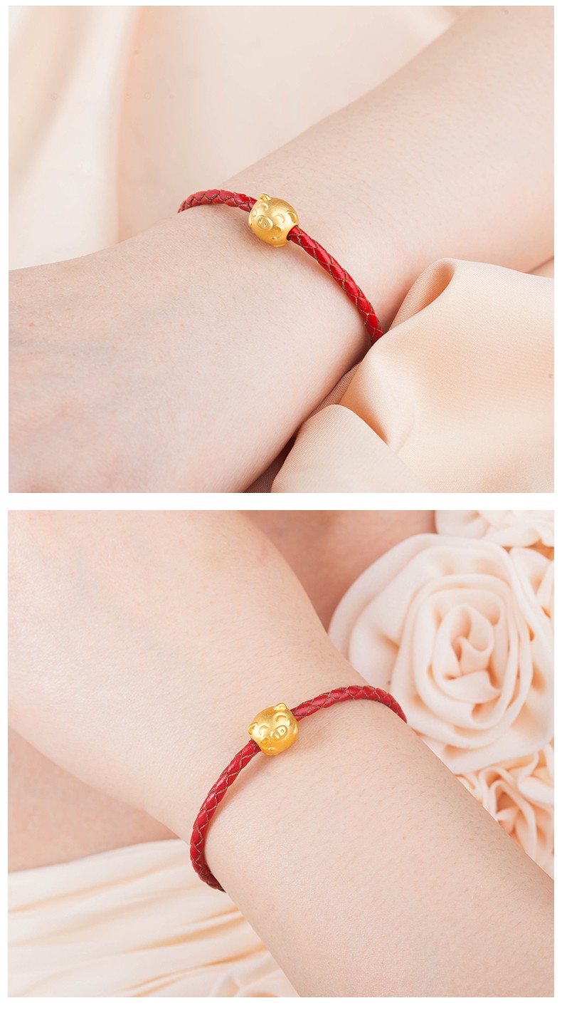 兆亮珠宝 萌趣小猪系列黄金手串足金999转运珠·爱心小猪(配纯手工编