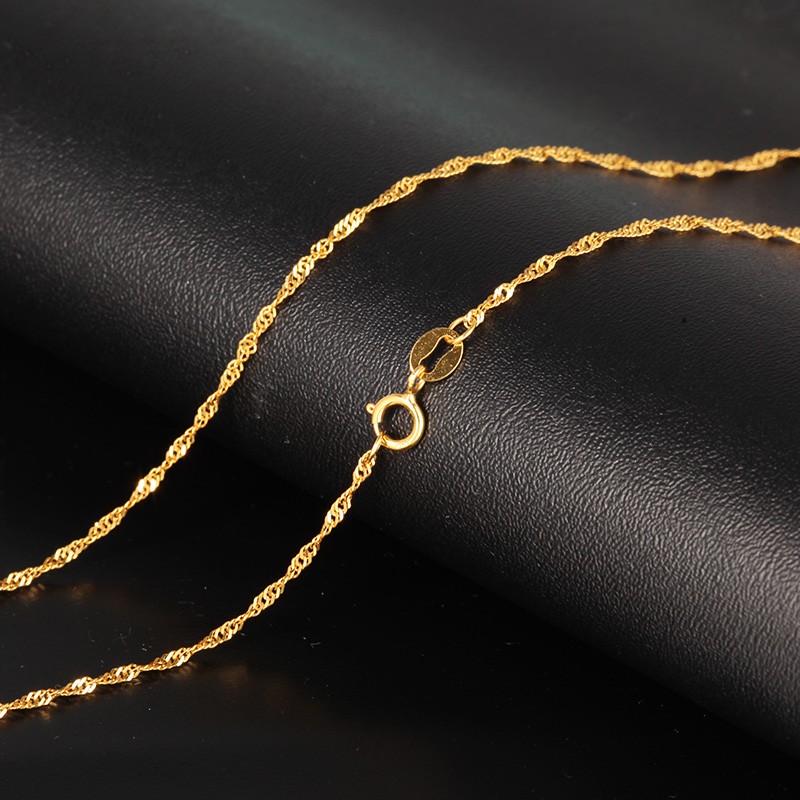 兆亮珠宝 水波纹 18K金项链AU750 经典百搭时尚锁骨链·玫瑰金色