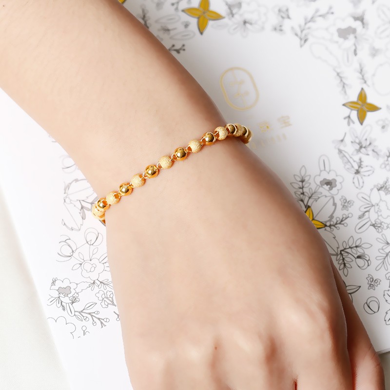 兆亮珠宝 圆梦 足金999黄金手链转运珠光珠圆珠磨砂珠粗款 11.45g