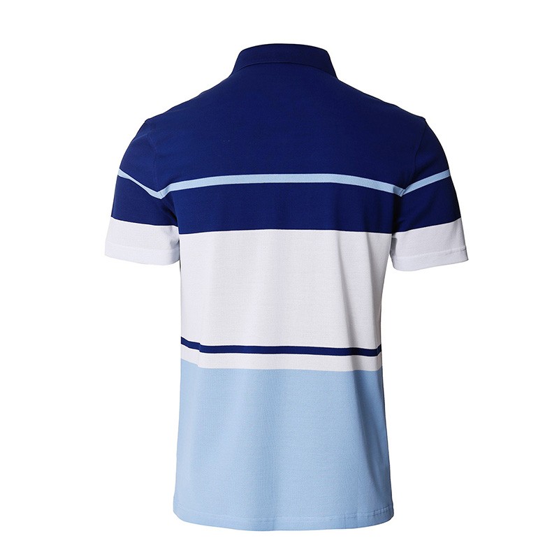 休闲轻运动扁机领大条纹丝光棉短袖男士t恤polo衫102207339·蓝白条