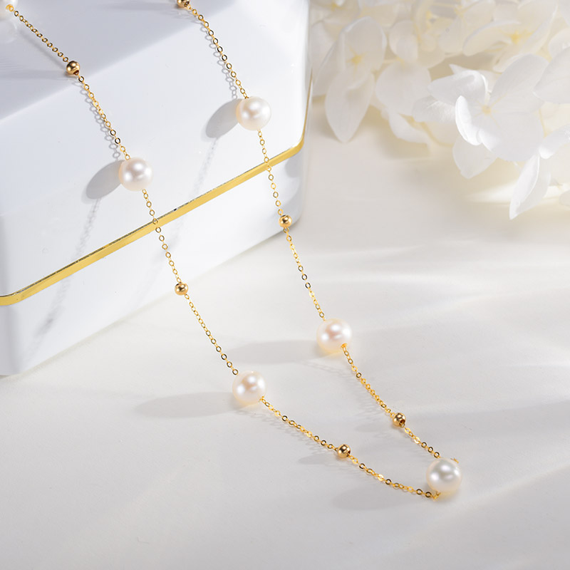 水年华18k转运金球满天星珍珠项链