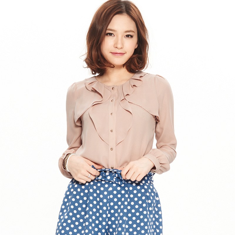 厚雪纺花边领衬衫 裸色